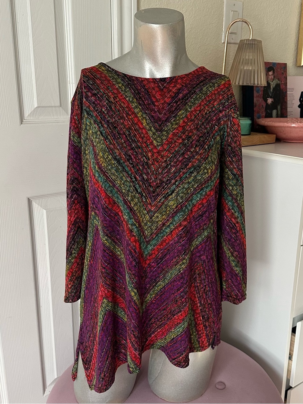 Peck & Peck Multicolor Chevron Knit Tunic - Red, Green & Purple